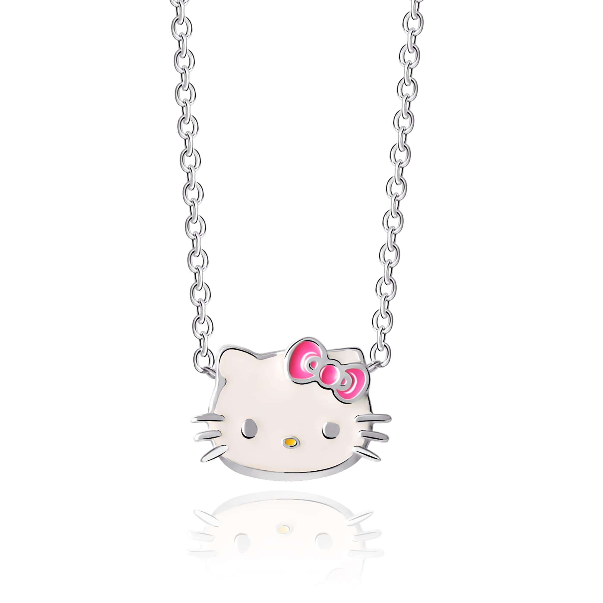 SALLY ROSE Sanrio Hello Kitty Womens Necklace 16" + 2" - Sterling Silver Necklace with Enamel Hello Kitty Pendant Officially Licensed