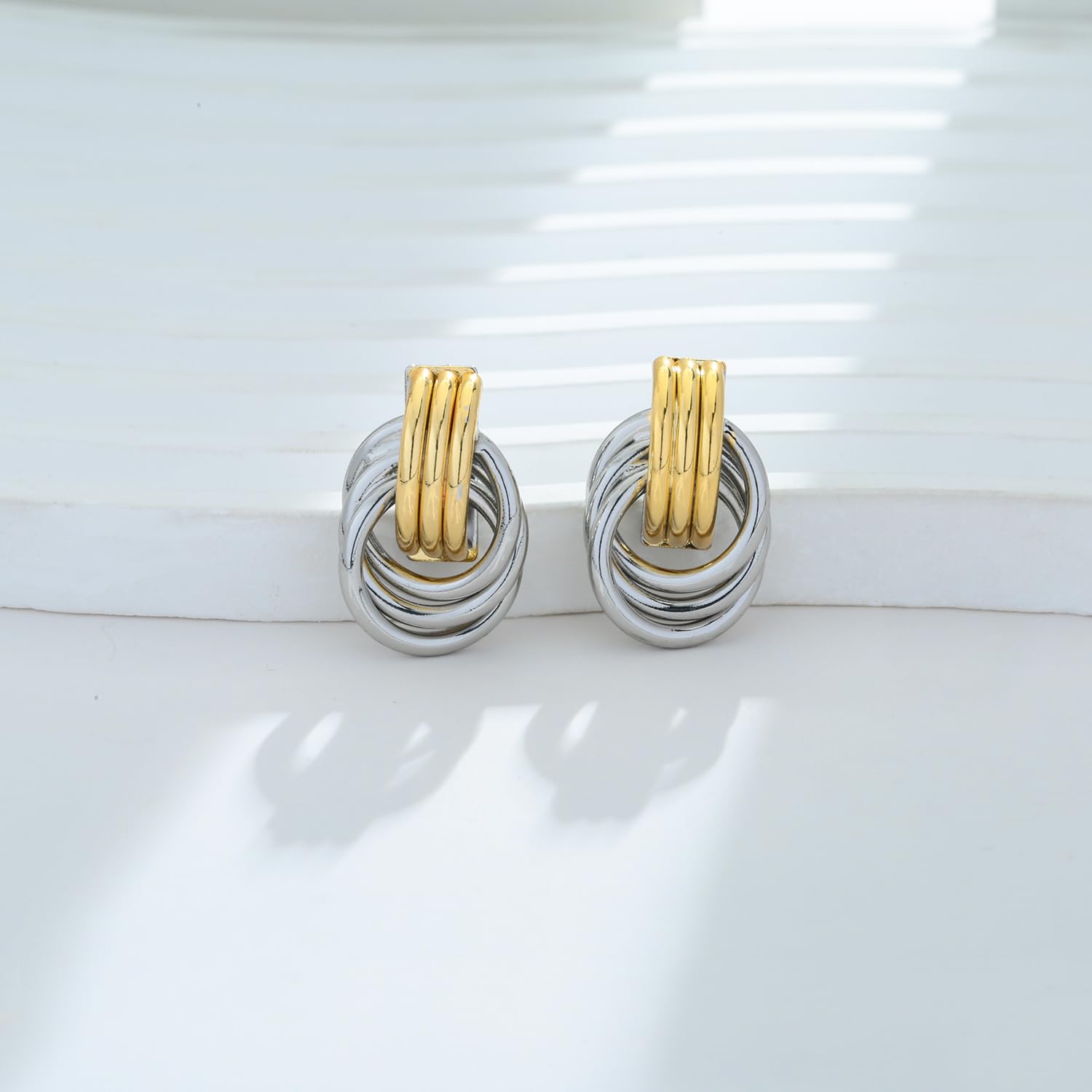 LILIE&WHITE Rhodium And Gold Two Tone Dangle Earrings For Women Statement earrings Geometric Earrings BOHO Earrings For Women