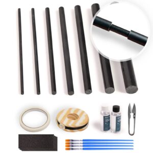 Fishing Rod Repair Kit Complete,Full Supplies with Glue for Freshwater & Saltwater Broken Fishing Pole Repair with Carbon Fiber Sticks,Rod Building Epoxy Finish, Wrapping Thread and Tape