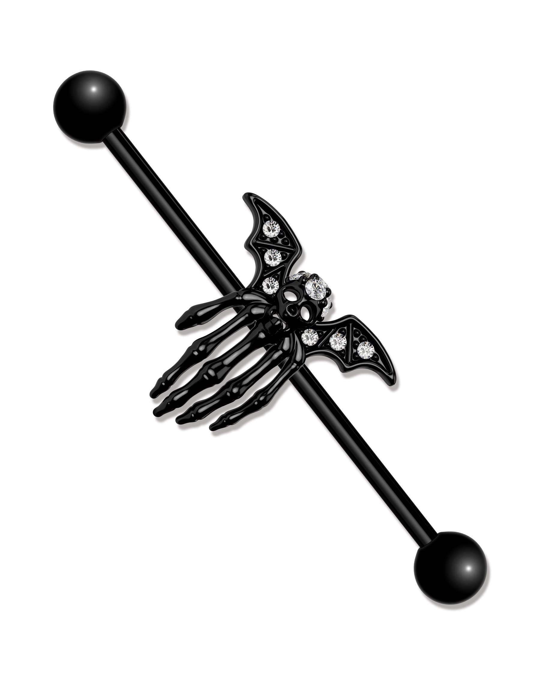 COCHARM Black Bat Skeleton Industrial Earrings 14g Hallween Skull Hand Industrial Piercing Jewelry Surgical Steel Industrail Bar Piercing