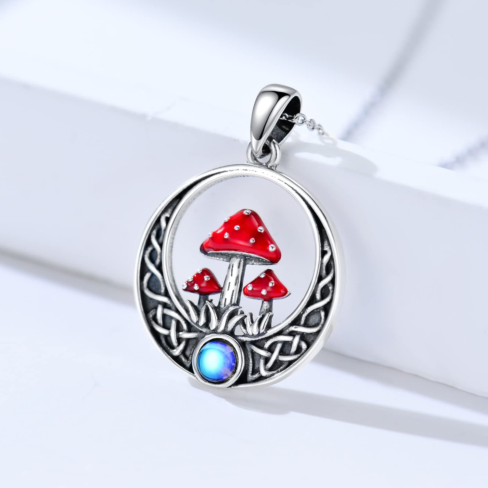 ONEFINITY Mushroom Necklace Sterling Silver Celtic Knot Moon Mushroom Pendant Gifts for Women Christmas Jewelry Gifts