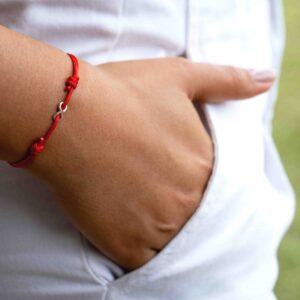 Luck Strings Infinity Red Cord Bracelet - Red String Sterling Silver Eternity Bracelet Adjustable wristaband Men Women