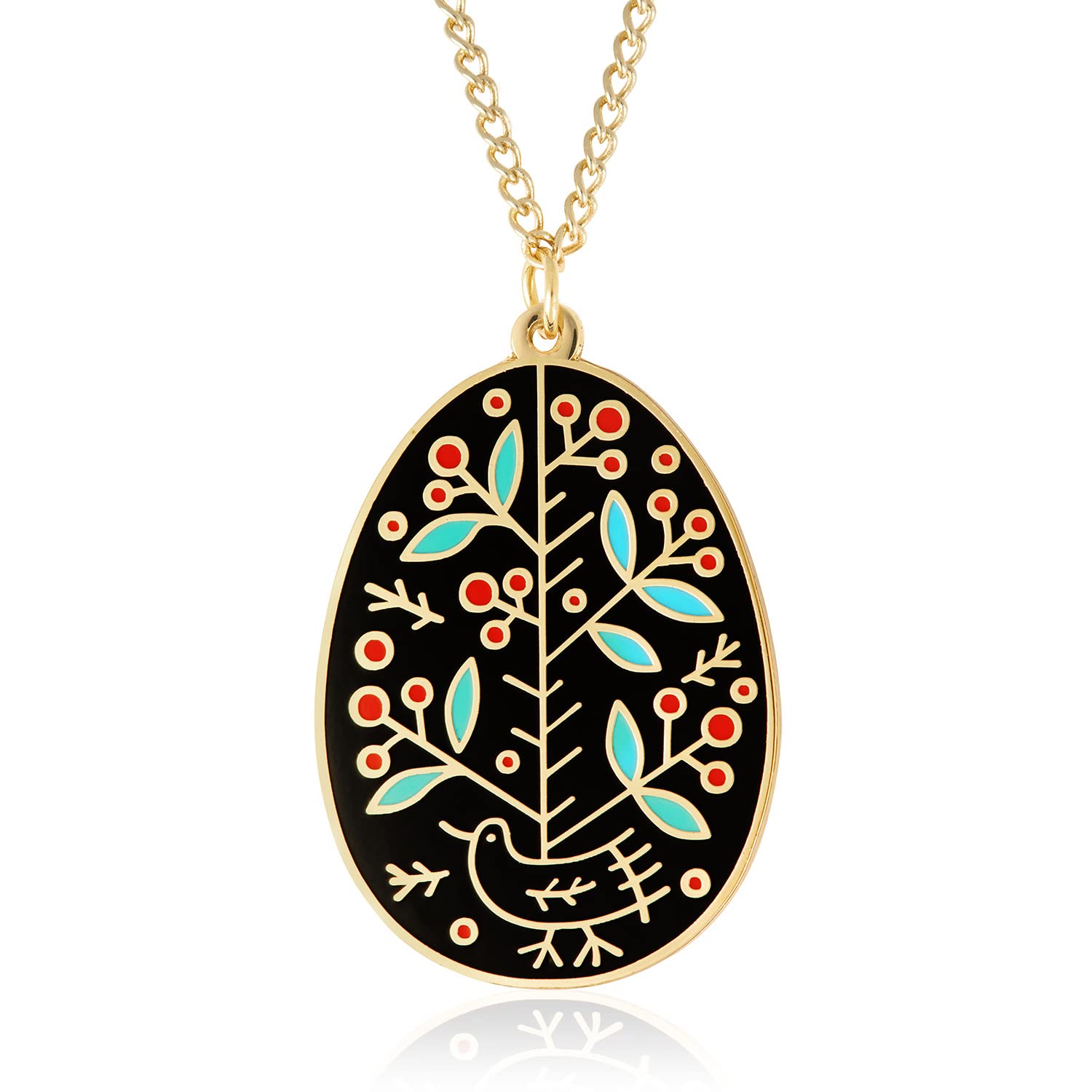 Dissent Pins Ukrainian Easter Egg (Pysanky) Collection Pendant Necklace for Women - Pine Tree Design (24k Gold-Plated)