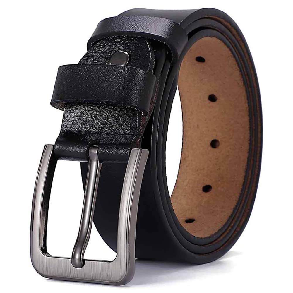 HYCOPROT Men's Belt, Leather Dress Belt with Single Prong Buckle 1.5'' for Casual and Business Adjustable Trim to Fit