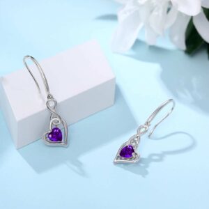 Amethyst Birthstone Drop Earrings for Women - Shysnow February Infinity Dangle Earrings 925 Sterling Silver Heart Purple Cubic Zirconia Drop Crystal Dangling Earrings