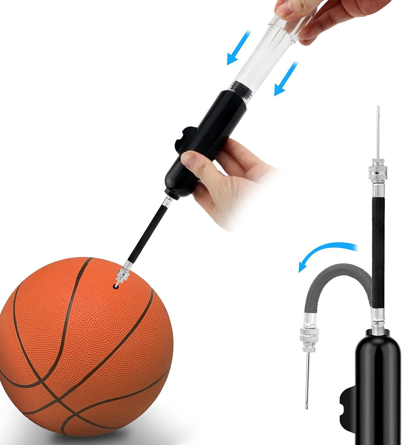 BROTOU Ball Pump & Bike Pump, Inflate Air Pump with 3 Needles, 2 Nozzles and 2 Bike Tire Valve Adapter Hand Pump Kit for Soccer Ball, Basketball, Volleyball, Balloons, Bikes