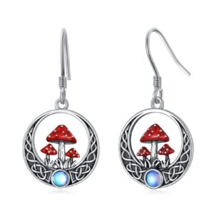 moonstone mushroom earrings sterling silver celtic knot mushroom dangle drop earrings gifts for women christmas jewelry gifts