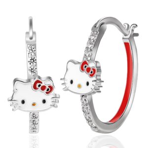 sanrio hello kitty womens hoop earrings - cubic zirconia and enamel plated hello kitty earrings officially licensed