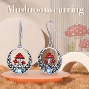 Moonstone Mushroom Earrings Sterling Silver Celtic Knot Mushroom Dangle Drop Earrings Gifts For Women Christmas Jewelry Gifts