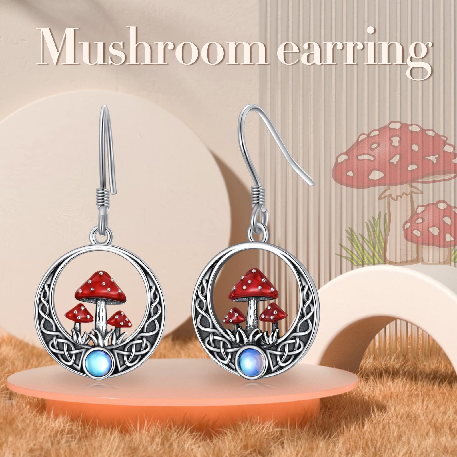 Moonstone Mushroom Earrings Sterling Silver Celtic Knot Mushroom Dangle Drop Earrings Gifts For Women Christmas Jewelry Gifts