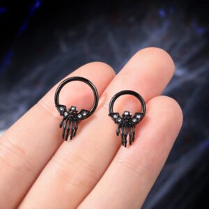 COCHARM Black Halloween Septum Rings 16g Skull Septum Piercing Jewelry Skeleton Nose Septum Clicker Spooky Septum Jewelry Vampire Daith Earrings