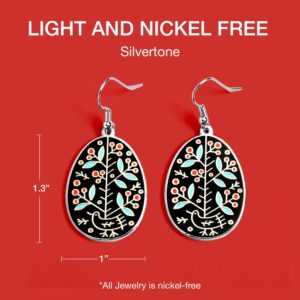 Ukrainian Easter Egg (Pysanky) Collection Earrings for Women - Pine Tree Drop Dangle Design (Silvertone)