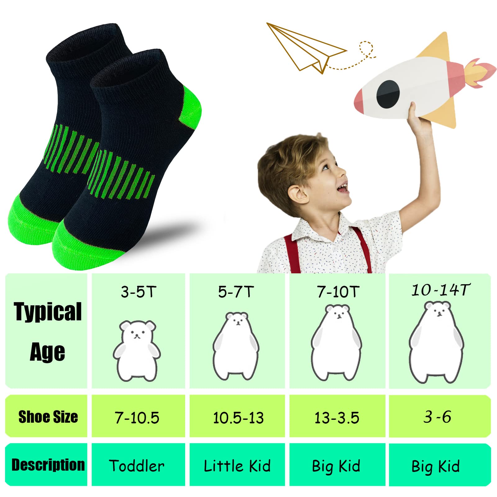 JAMEGIO boy socks 18 Pairs kids Low Cut socks Half Cushion Sport Ankle Athletic Sock for Little Big Kids(7-10 Years)