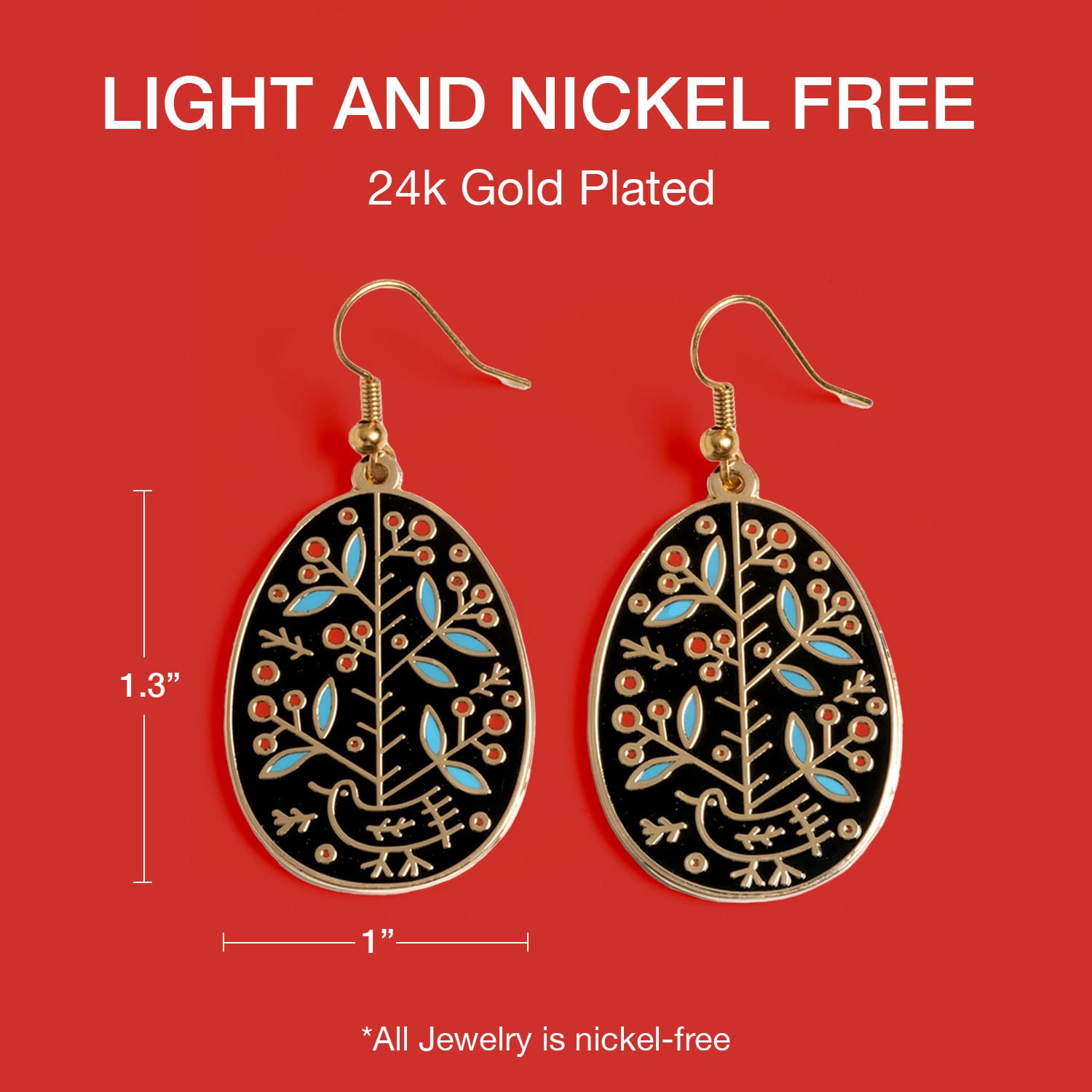 Ukrainian Easter Egg (Pysanky) Earrings - Pine Tree (Gold-Plated)