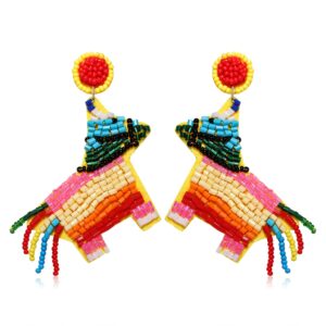 Mexican Fiesta Earrings Cinco De Mayo Earrings Beaded Piñata Sombrero Drop Dangle Earrings Mexican Independence Day Earrings for Women Mexico Theme Party Jewelry Gifts