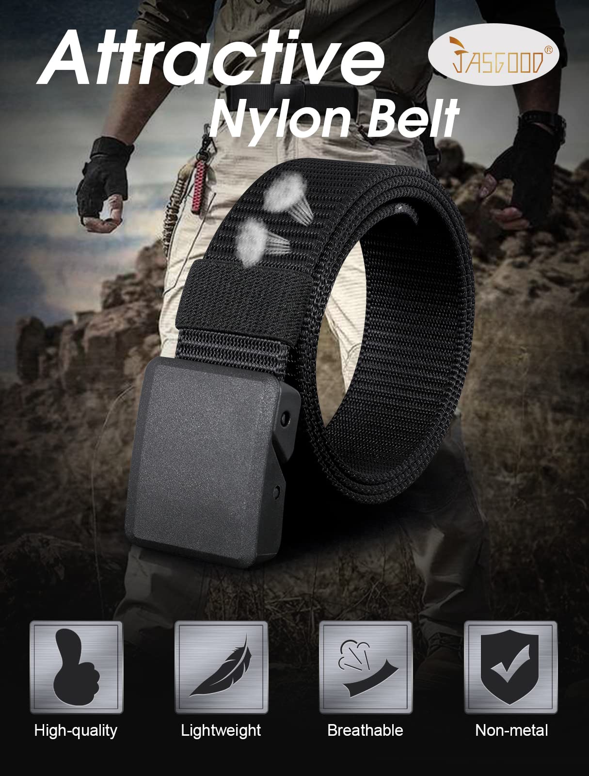 JASGOOD Nylon Canvas Breathable Military Tactical Men Waist Belt With Plastic Buckle