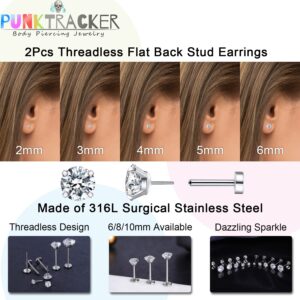 PunkTracker 16g/18g/20g Threadless Piercing Jewelry for Tragus Nose Helix Conch Medusa Lip Labret - Surgical Steel Helix Earring Cartilage Tragus Earrings Stud Nose Studs for Women Men