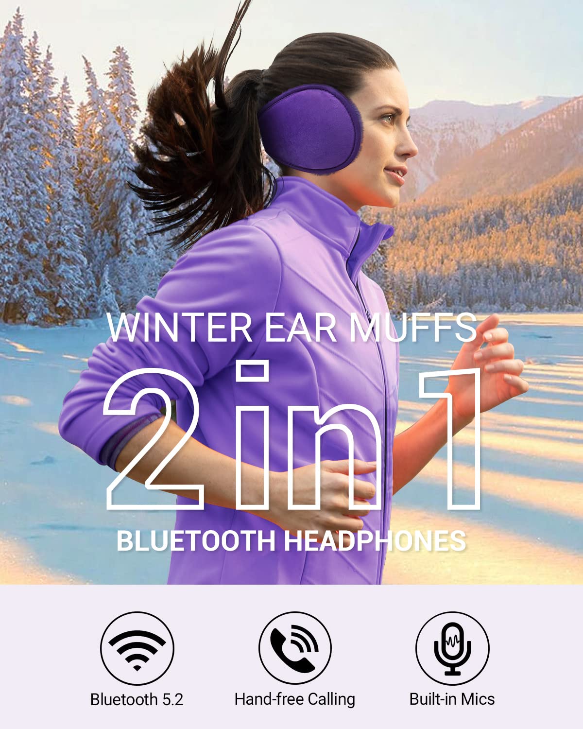 LC-dolida Bluetooth Earmuff Headphones Music Ear Muffs Winter Ear Warmers for Men Ear Muffs for Women Kids Ear Covers,Built-in HD Speakers Wireless Earmuffs for Winter Gifts Skating Skiing