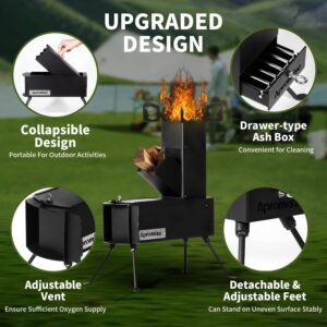 APROMISE Rocket Stove - Rocket Stove Wood Burning Portable with Free Carrying Bag and Fire Poker | Rocket Stove for Cooking, Hunting, Fishing, Picnic, Camping, BBQ | Collapsible