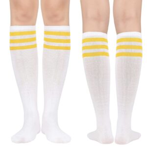 CICEYET Classic Triple Stripes Socks Halloween Cotton Knee High Tube Socks Skating Athletic Sport Socks for Men Women (White/Yellow)