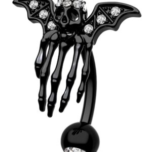 COCHARM Black Bat Skeleton Belly button Rings 14g Hallween Skull Hand Reverse Belly Rings Top Down Belly Piercing Jewelry Navel Rings