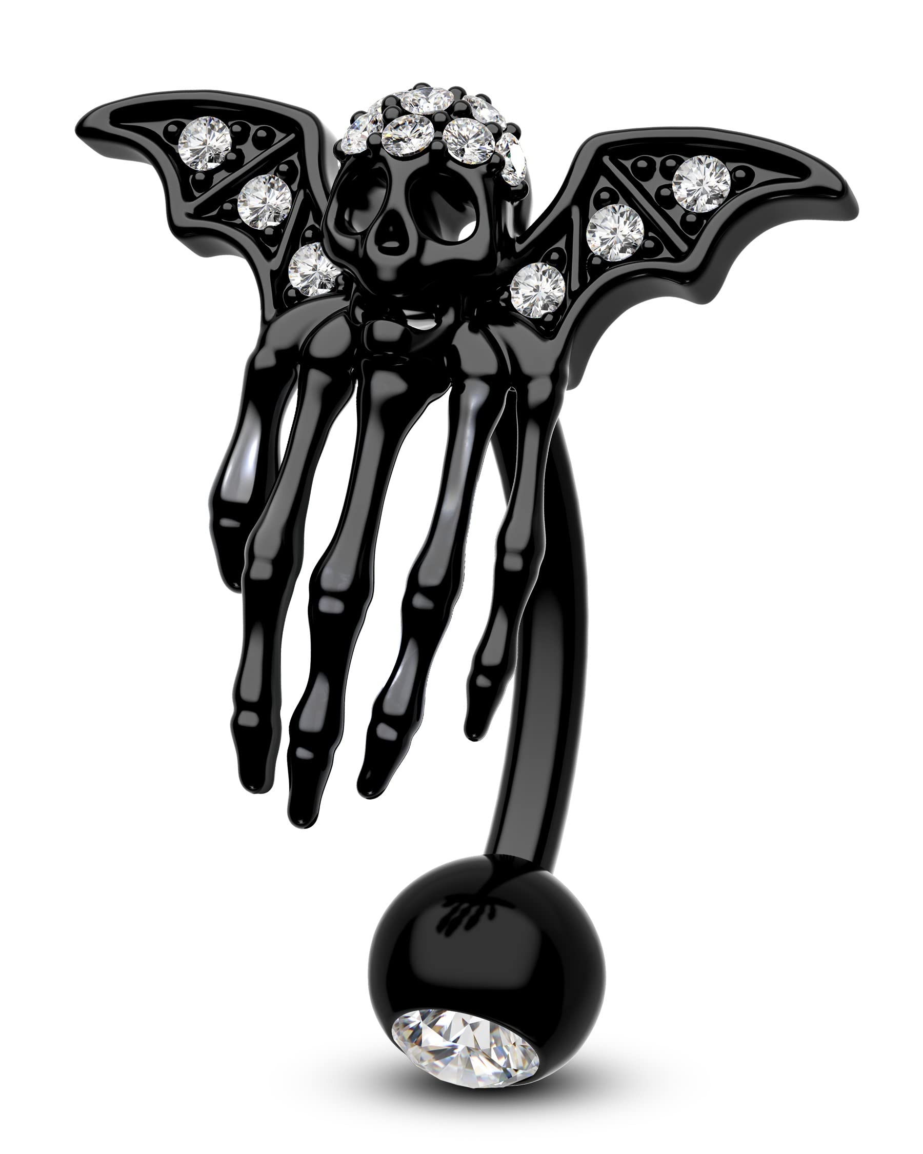 COCHARM Black Bat Skeleton Belly button Rings 14g Hallween Skull Hand Reverse Belly Rings Top Down Belly Piercing Jewelry Navel Rings