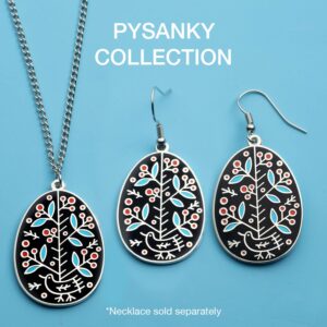 Ukrainian Easter Egg (Pysanky) Collection Earrings for Women - Pine Tree Drop Dangle Design (Silvertone)