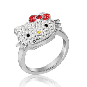 SALLY ROSE Sanrio Hello Kitty Womens Ring Size 5 - Silver Plated Crystal Hello Kitty Ring - Hello Kitty Jewelry Officially Licensed