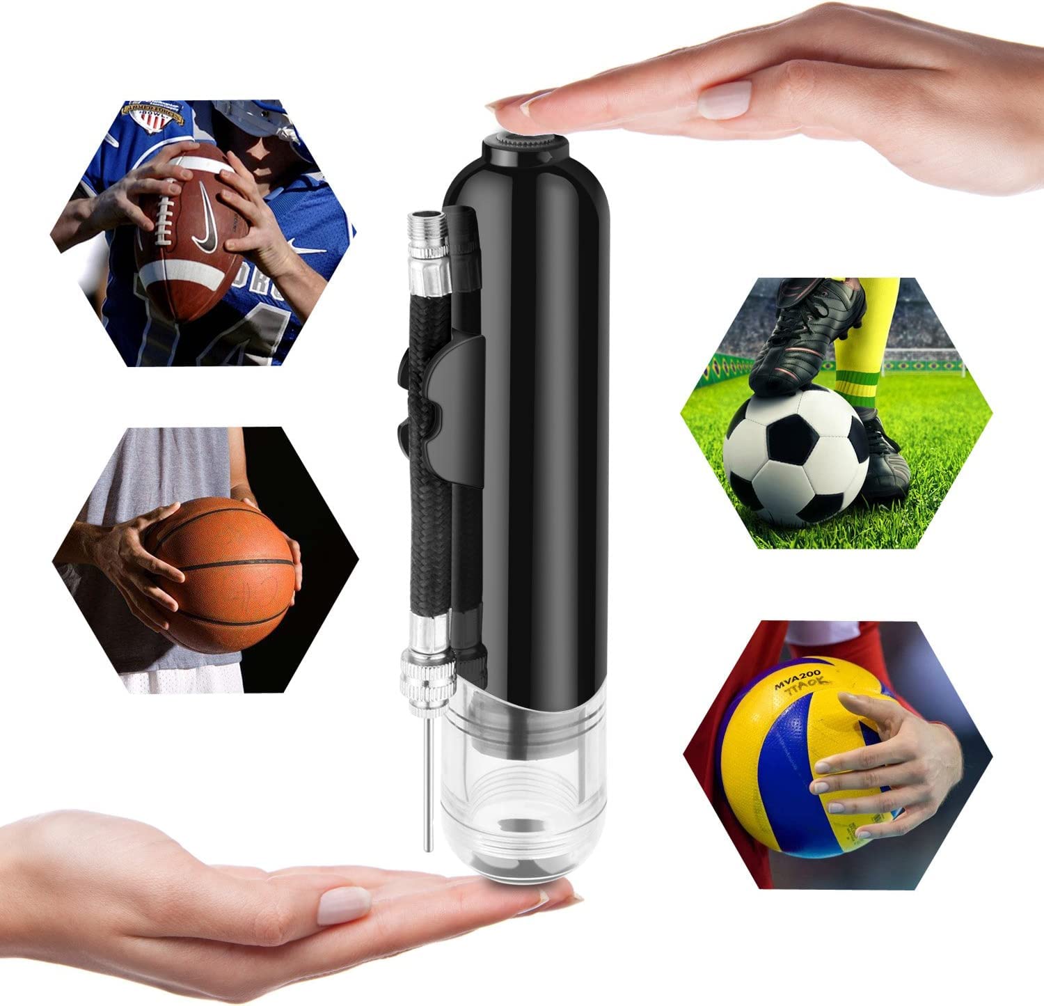 BROTOU Ball Pump & Bike Pump, Inflate Air Pump with 3 Needles, 2 Nozzles and 2 Bike Tire Valve Adapter Hand Pump Kit for Soccer Ball, Basketball, Volleyball, Balloons, Bikes