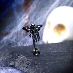 COCHARM Black Bat Skeleton Rook Earrings Hallween Rook Piercing Skull Hand 16g Rook Jewelry 8mm 16g Curved Rook