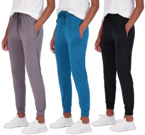 real essentials 3 pack: womens dry fit athletic active lounge jogger sweatpants sweat pants teen workout gym yoga track running casual ladies pockets cuffed soft lightweight exercise - set 3, l