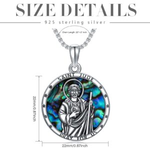 Shusukue Saint Jude Necklace with Abalone Shell 925 Sterling Silver St Jude Medal Religious Amulet Jewelry Gifts for Men Women