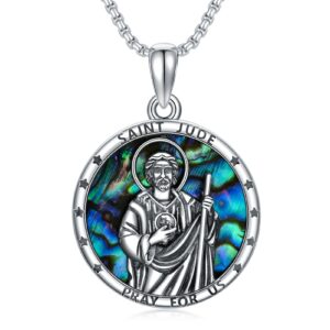 shusukue saint jude necklace with abalone shell 925 sterling silver st jude medal religious amulet jewelry gifts for men women