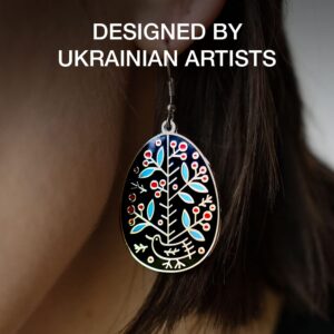 Ukrainian Easter Egg (Pysanky) Collection Earrings for Women - Pine Tree Drop Dangle Design (Silvertone)