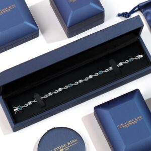 925 Sterling Silver London Blue Topaz and Forever Classic Moissanite From Charles & Colvard and Lab Grown Diamond Bracelet For Women (2.59 Cttw, Gemstone November Birthstone, Round 4MM, 7.5 Inch)