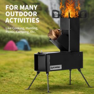 APROMISE Rocket Stove - Rocket Stove Wood Burning Portable with Free Carrying Bag and Fire Poker | Rocket Stove for Cooking, Hunting, Fishing, Picnic, Camping, BBQ | Collapsible