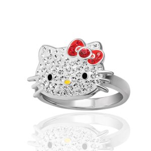 sally rose sanrio hello kitty womens ring size 5 - silver plated crystal hello kitty ring - hello kitty jewelry officially licensed