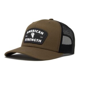 RAM ADVANTAGE American Strength Trucker Hat | PVC Patch Snapback Cap Premium Quality Durable Comfortable Fit (American Strength Coyote Brown)