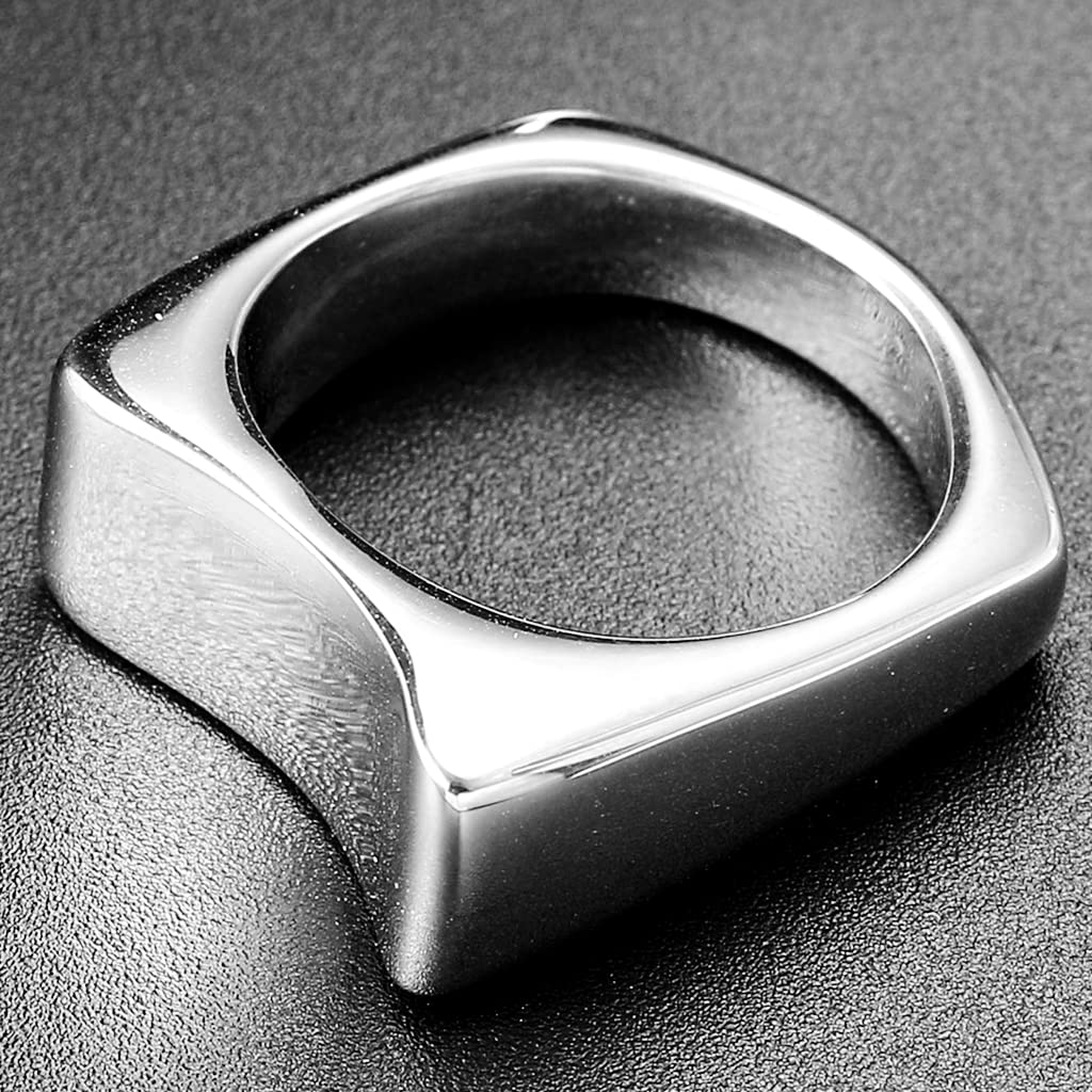 Jude Jewelers Stainless Steel Square Curved Shape Wedding Band Statement Chunky Cocktail Party Ring (Silver, 5)