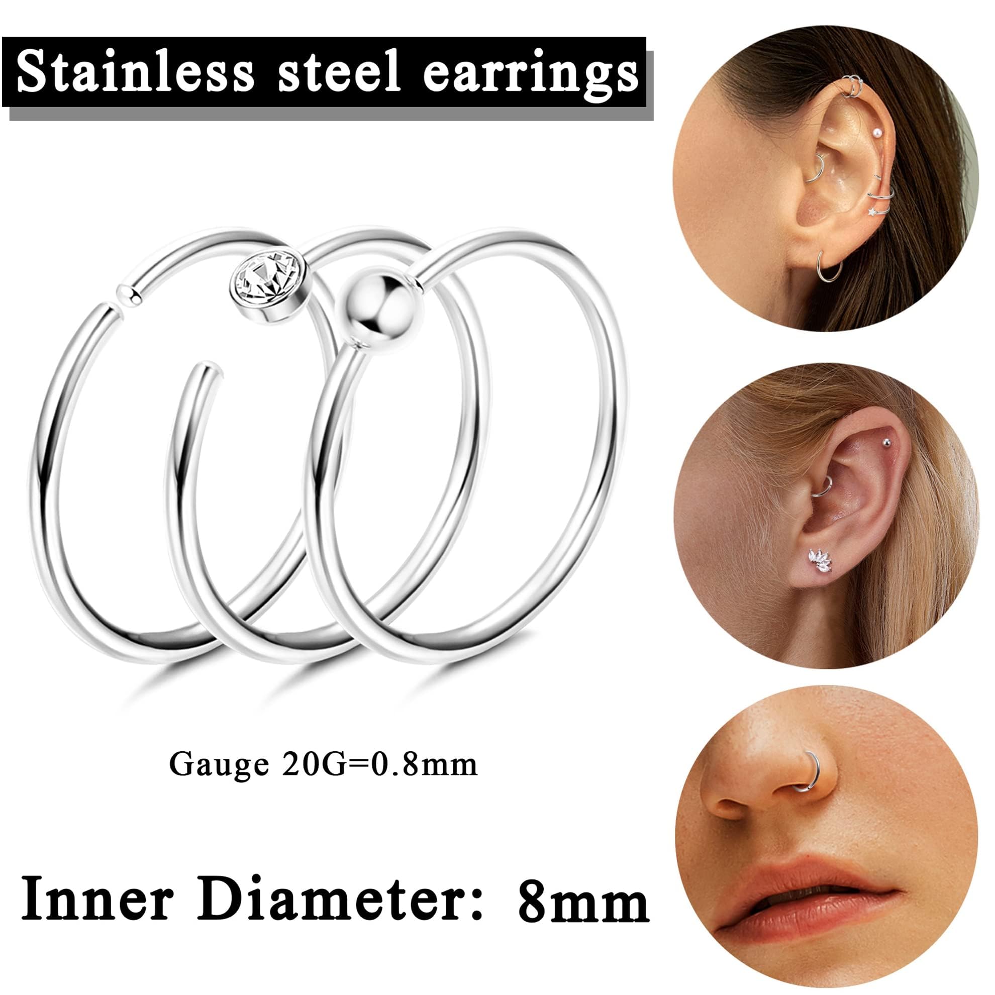 SAILIMUE 23Pairs Surgical Steel Flat Back Stud Earrings For Women Men Hypoallergenic 20G Tiny Cartilage Earrings Stud Hoops Small CZ Star Moon Heart Opal Helix Tragus Daith Earrings Piercing Jewelry