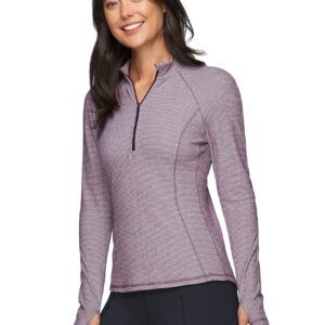 Avalanche Women's Long Sleeve Lightweight Partial 1/4 Zip Running Top Stripe Berry L