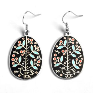 ukrainian easter egg (pysanky) collection earrings for women - pine tree drop dangle design (silvertone)