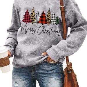 TUEIwiwo Merry Christmas Sweatshirts for Women 2023 Christmas Tree Graphic Print Pullover Sweatshirt Cute Crewneck Christmas Snowman Shirts Tops