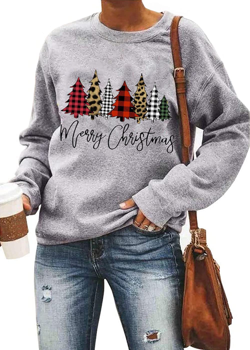 TUEIwiwo Merry Christmas Sweatshirts for Women 2023 Christmas Tree Graphic Print Pullover Sweatshirt Cute Crewneck Christmas Snowman Shirts Tops