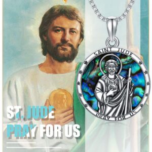 Shusukue Saint Jude Necklace with Abalone Shell 925 Sterling Silver St Jude Medal Religious Amulet Jewelry Gifts for Men Women