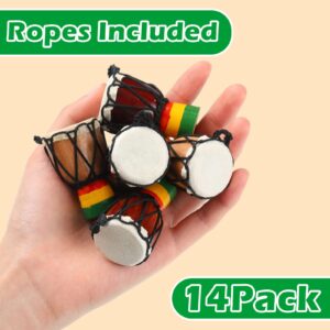 14 Pcs Djembe Drum Necklaces Hand Drum Necklaces Wooden Classic Mini Instrument Pendant African Drum African Bongos Percussion Necklace for Drum Circle Adults Dark Brown and Light Brown