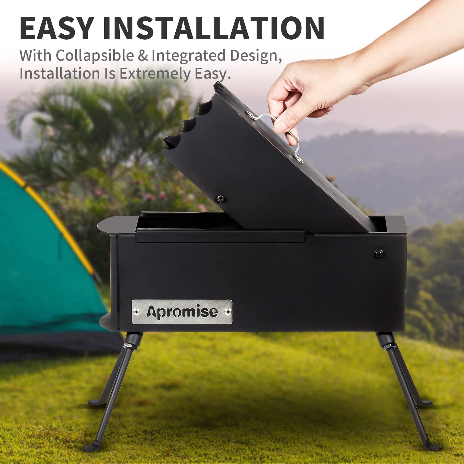 APROMISE Rocket Stove - Rocket Stove Wood Burning Portable with Free Carrying Bag and Fire Poker | Rocket Stove for Cooking, Hunting, Fishing, Picnic, Camping, BBQ | Collapsible