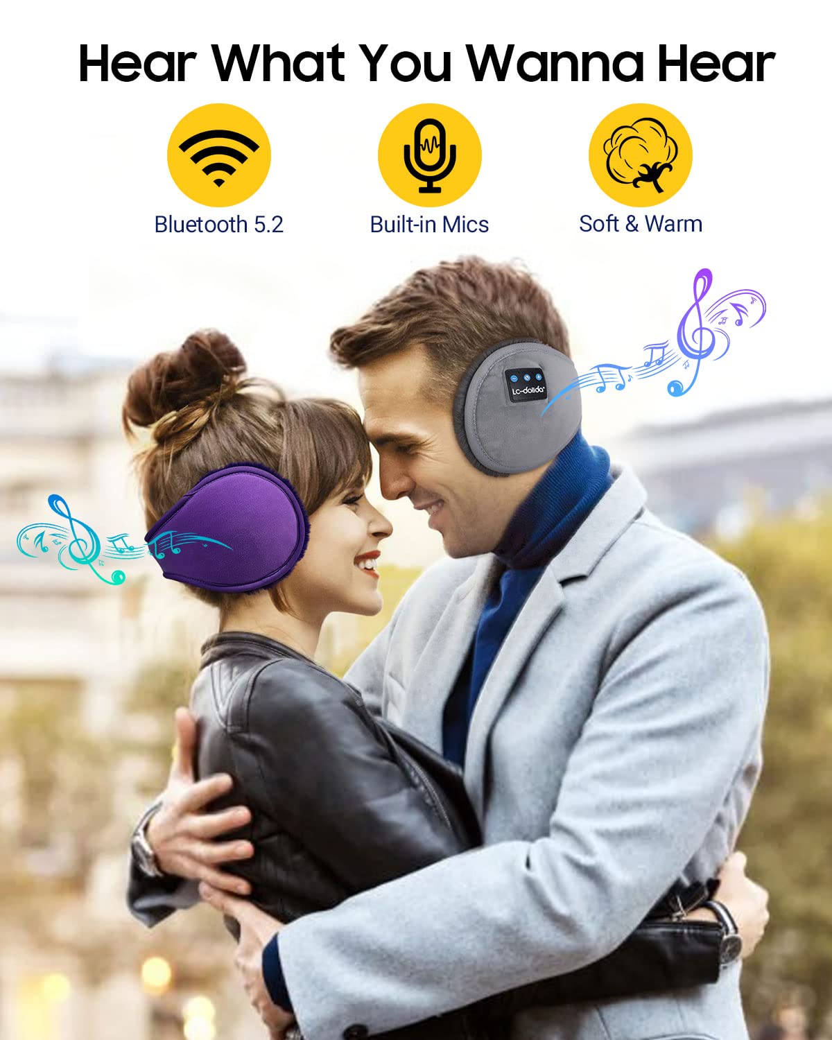 LC-dolida Bluetooth Earmuff Headphones Music Ear Muffs Winter Ear Warmers for Men Ear Muffs for Women Kids Ear Covers,Built-in HD Speakers Wireless Earmuffs for Winter Gifts Skating Skiing