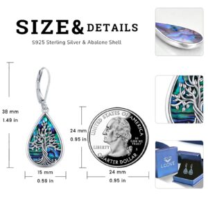 LOOVE Sterling Silver Tree of Life Earrings for Women Dangling Abalone Teardrop Leverback Earrings Tree of Life Jewelry (B-Tree of Life)