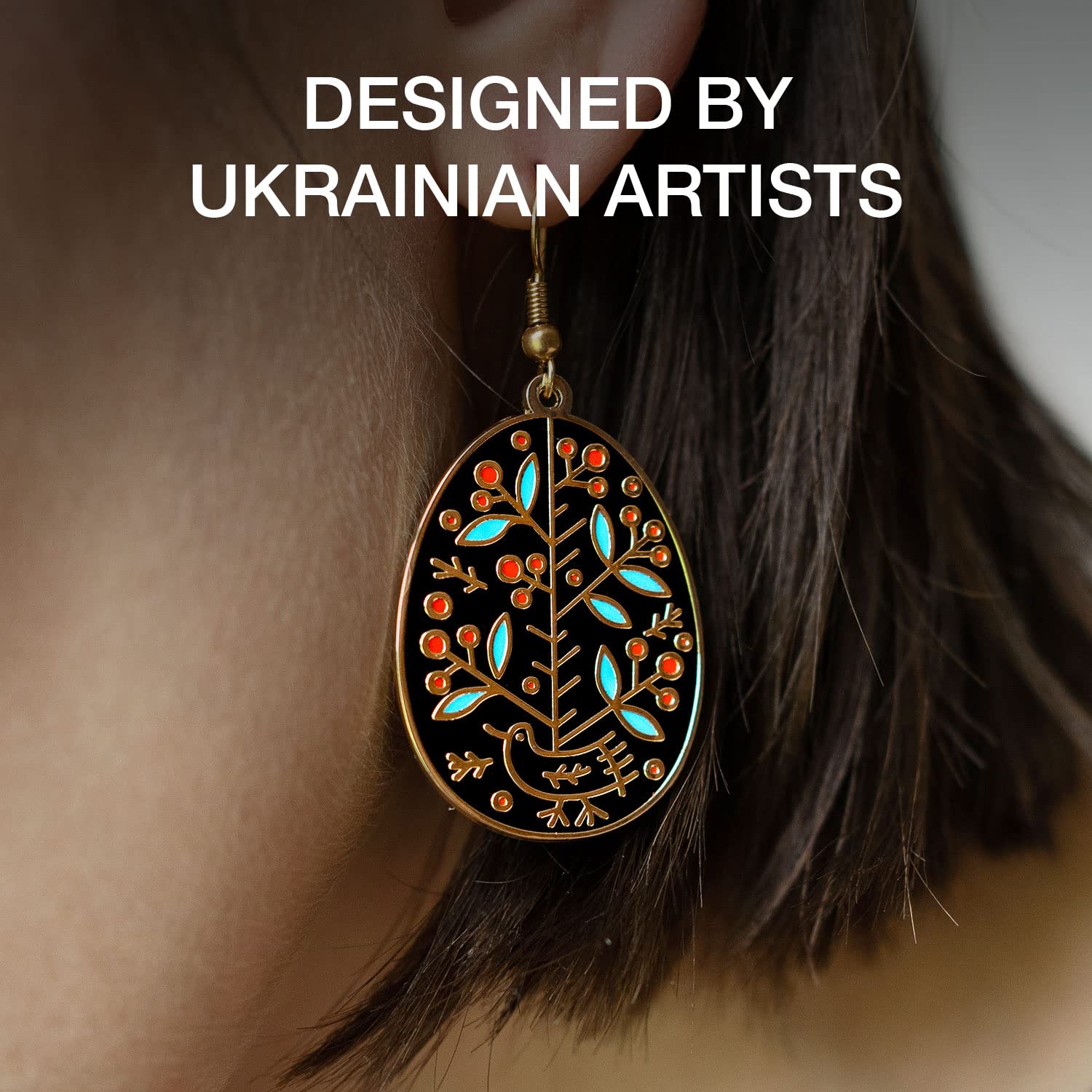 Ukrainian Easter Egg (Pysanky) Earrings - Pine Tree (Gold-Plated)